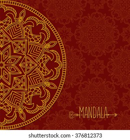 Card with mandala. Vector background. Vintage Round Ornament Pattern. Islamic, Arabic, Indian, Ottoman Motifs, Kaleidoscope, Medallion, Yoga, Meditation. Decorative element for any kind of design.
