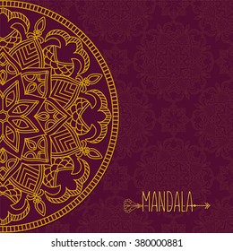 Card with mandala. Vector background. Vintage Round Ornament Pattern. Islamic, Arabic, Indian, Ottoman Motifs, Kaleidoscope, Medallion, Yoga, Meditation. Decorative element for any kind of design.