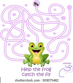 Card with maze game, help the frog catch the fly 