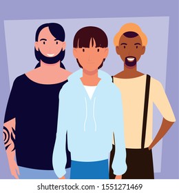 card of men with different poses vector illustration design