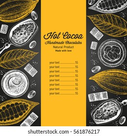 Card menu design template with cocoa beans. Vintage vector illustration.