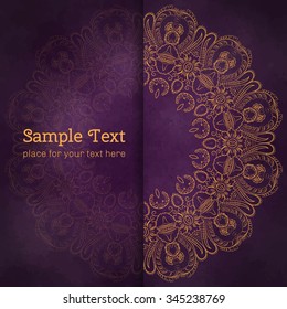 Card or menu or invitation with mandala. Vector vintage hand-drawn highly detailed round mandala elements. Luxury lace festive ornament card. Islam, Arabic, Indian, Turkish, Ottoman, Pakistan motifs