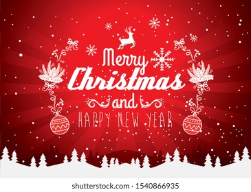 card merry christmas with decoration in winter scene vector illustration design