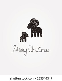 Card with "Merry Christmas" expression hand lettering. Handmade calligraphy.