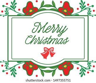 Card merry christmas and happy new year, with beautiful green leaf of red flower frame. Vector