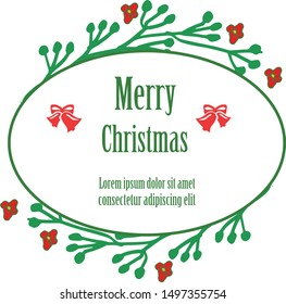 Card merry christmas and happy new year, with beautiful green leaf of red flower frame. Vector