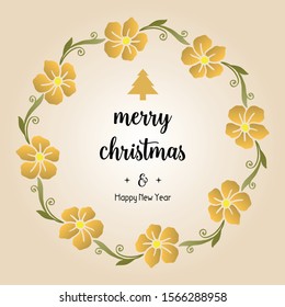 card merry christmas and happy new year with design element of green leafy flower frame. Vector