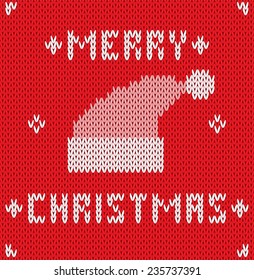 Card of Merry Christmas with knitted texture. Vector illustration