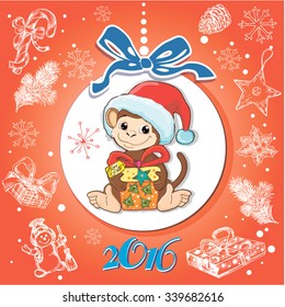 "Card Merry Christmas with a monkey" for design