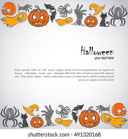 Card with message between halloween symbols