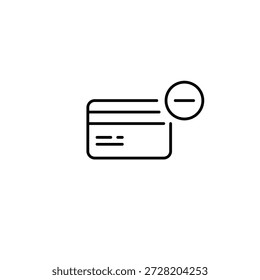 Cartão e sinal de menos. Remover método de pagamento. Pixel perfeito, ícone de vetor de traçado editável