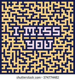 Card I miss You. Labyrinth. Vector Illustration