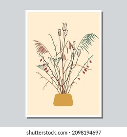 Card with modern abstract plant arrangement. Earthy colors.