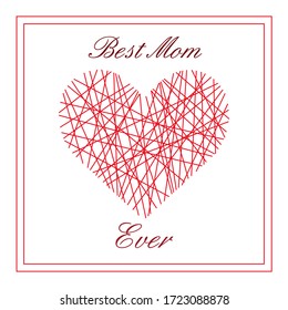 Card for mom (best mom ever) vector illustration red heart spider web