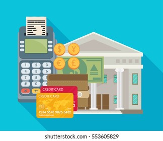 Card, Money, Coins. Payment Methods Concept. Flat Style