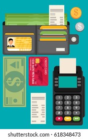 Card, Money, Coins. Payment Methods Concept. Flat Style