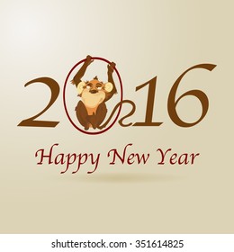 Card with a Monkey in circle. New Year's design. 2016