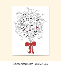 Card with Monsters balloons. Can be used as a birthday card. Vector illustration.