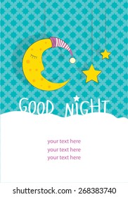 Card with moon and stars. Vector illustration. 