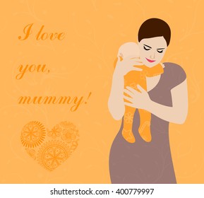 Card for mother's day with mother and newborn baby