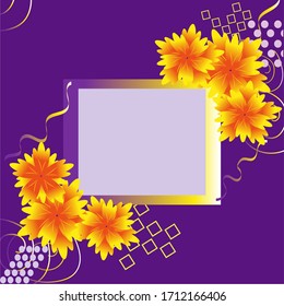 Card for Mother's Day with orange flowers on dark violet background in vector
