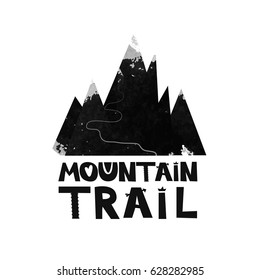 Card mountain trail to the top. Black and white Scandinavian style illustrations. Design for textile, Wallpaper, fabric. Simple drawing for a child s room. Vector illustration