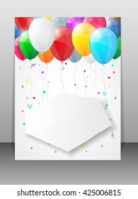 Card with multicolored balloons.  Vector illustration.
