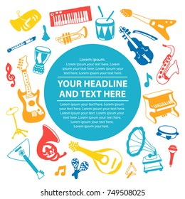 Card with Music Instruments. Beautiful vector design.