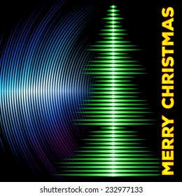 Card with music waveform as christmas tree and vinyl grooves