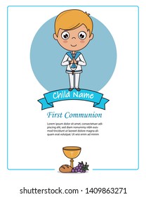 Card my first communion boy. Praying boy