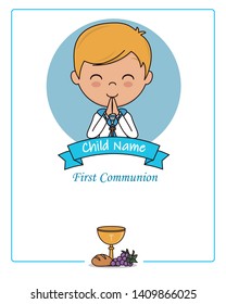 Card my first communion boy. Praying boy