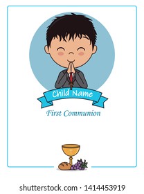 Card my first communion boy. Praying boy
