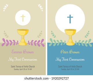 Card My First Communion. Illustration Vector. Invitation. 