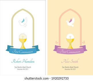 Card My First Communion. Illustration Vector. Invitation. 