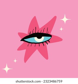 a card with a mystical symbol of a pink star with magical eye