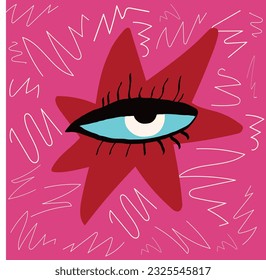 a card with a mystical symbol of a red star with magical eye