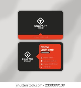 Nombre de la tarjeta de visita Plantilla vectorial de la tarjeta de presentación para el sector o el fondo negro personal y el rectángulo rojo
