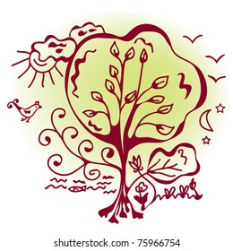 card with nature scene sketch