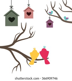 Card with nesting boxes and birds