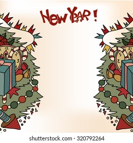 card for the new year on a beige background. vector
