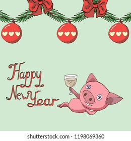 card for the new year with a pig