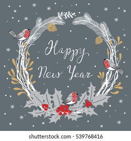 Card with New Year's Eve Wreath