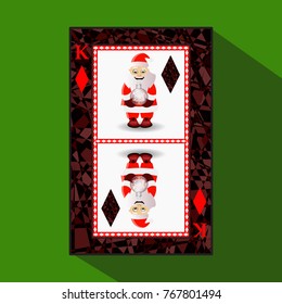 card New Year's poker. vector illustration. the king is a diamond. santa claus with round ball in hands