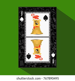 card New Year's poker. vector illustration. the king is a diamond shovel. symbol of the year 2018, a dog in a Santa Claus hat