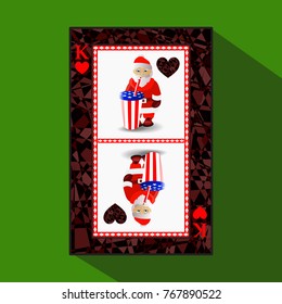 card New Year's poker. vector illustration. king heart. santa claus with soda drink