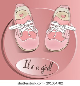 card for newborn girl with little cute shoes