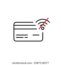 Card and no wi-fi symbol. Offline payment, limited transactions accessibility. Pixel perfect, editable stroke vector icon