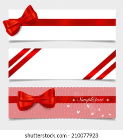 Card note with gift bows and ribbons. Vector illustration.