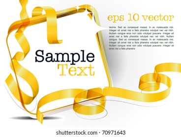 card note with golden transparent ribbon on white background. Blank frame gift tag. eps10 vector