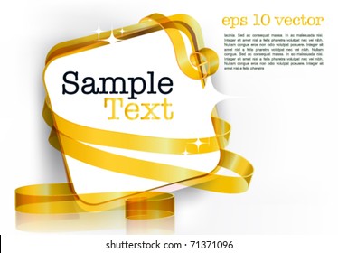 card note with rolled up golden swirly ribbon on white background. Blank frame gift tag. eps10 vector